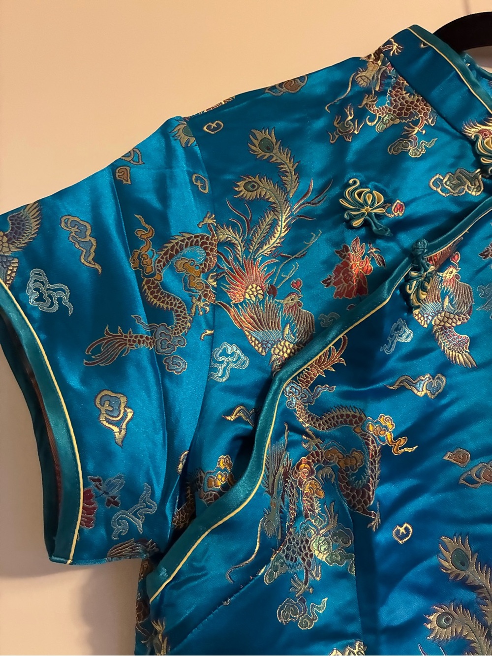 Blue Traditional Chinese Cheongsam Dress Kimono Dragon and Phoenix - Picture 6 of 13